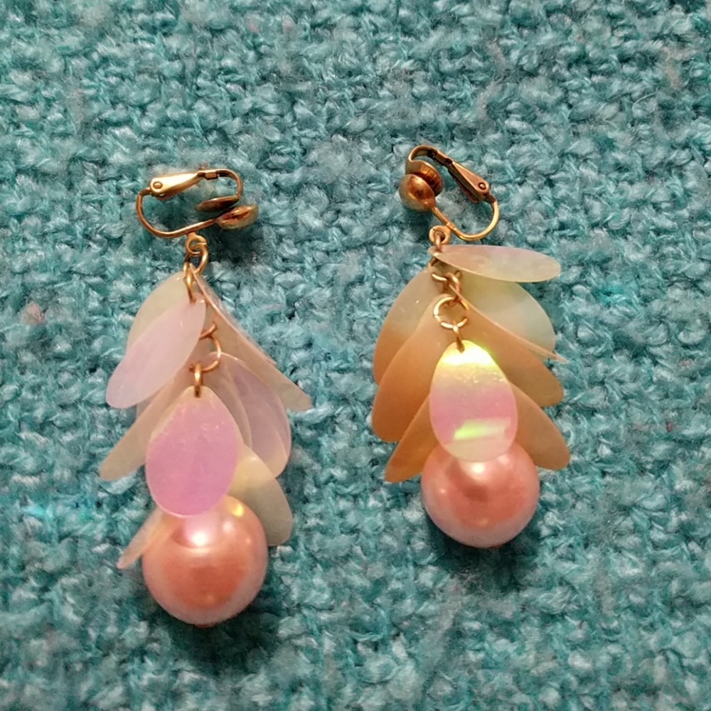 Pink iridescent clip on earrings